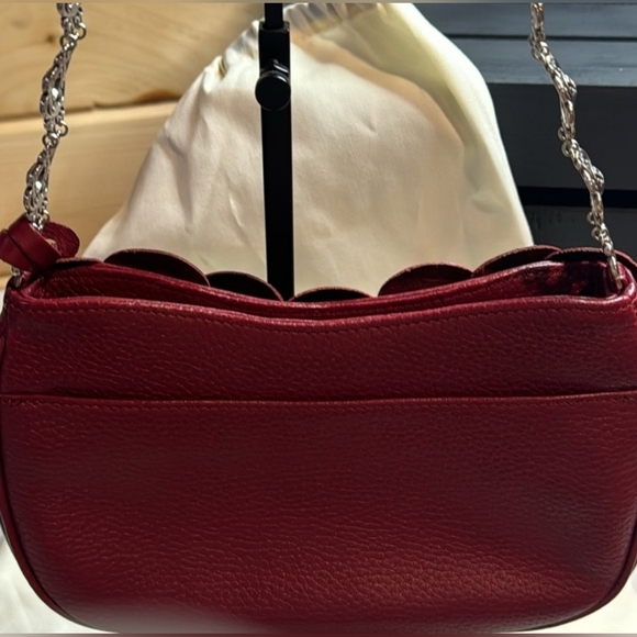 Brighton ROSALIE Bag Purse REDLEATHER Flower 3D Petals Silver Chain Appliqué - Picture 8 of 12